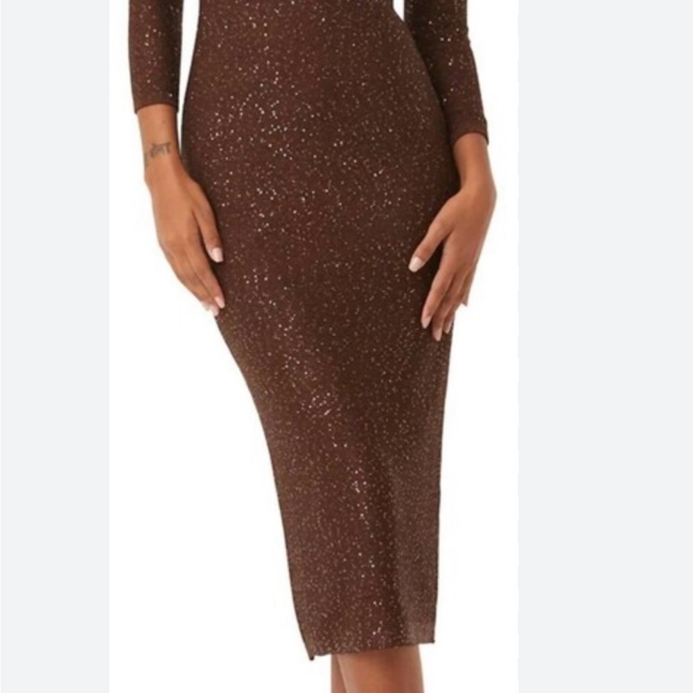 Misa Los Angeles Brown Sparkle Midi Dress